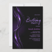 Stylish Black and Purple Birthday Party Einladung (Vorderseite)