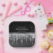 Stylish Black and Silver Merry Christmas Party Pappteller (Party)