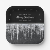 Stylish Black and Silver Merry Christmas Party Pappteller (Vorderseite)
