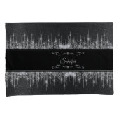 Stylish Black and Silver Sparkly Icicle Surname Kissenbezug (Vorderseite-Rechts)