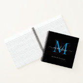 Stylish Black Blue Monogram Initial Script Name Notizblock (Innenseite)