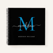 Stylish Black Blue Monogram Initial Script Name Notizblock (Vorderseite)