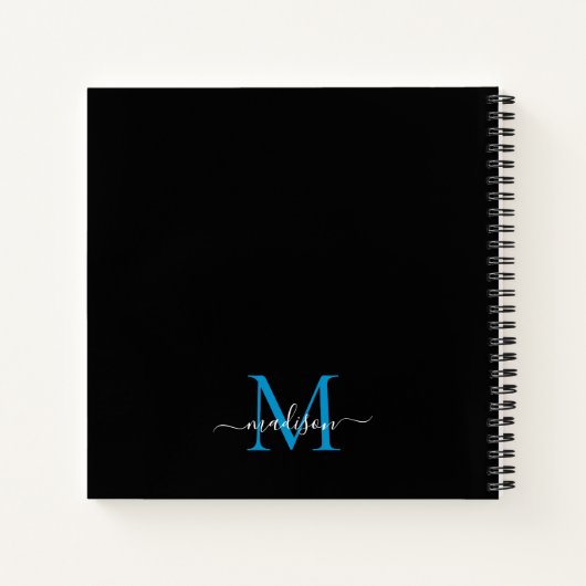 Stylish Black Blue Monogram Initial Script Name Notizblock (Rückseite)