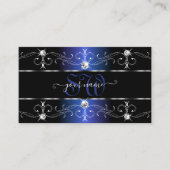 Stylish Black Blue Verziert Borders Jewels Monogra Visitenkarte (Vorderseite)