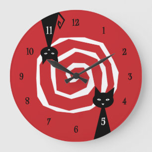 Stylish Black Cat Große Wanduhr