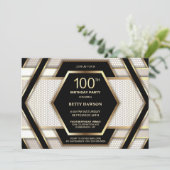 Stylish Black Gold 100. Geburtstagsparty Einladung (Stehend Vorderseite)