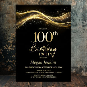 Stylish Black Gold 100. Geburtstagsparty Einladung