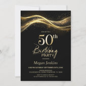 Stylish Black Gold 50. Geburtstagsparty Einladung (Vorderseite)