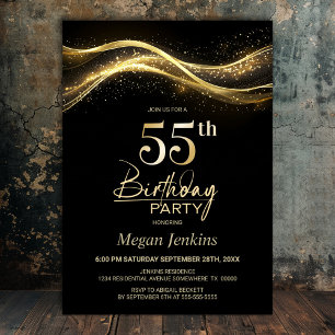 Stylish Black Gold 55. Geburtstagsparty Einladung