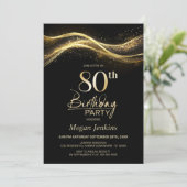 Stylish Black Gold 80. Geburtstagsparty Einladung (Stehend Vorderseite)