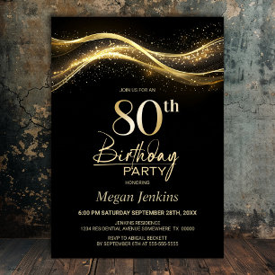 Stylish Black Gold 80. Geburtstagsparty Einladung