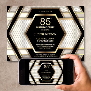Stylish Black Gold 85. Geburtstagsparty Einladung
