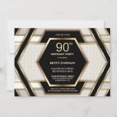 Stylish Black Gold 90. Geburtstagsparty Einladung (Vorderseite)