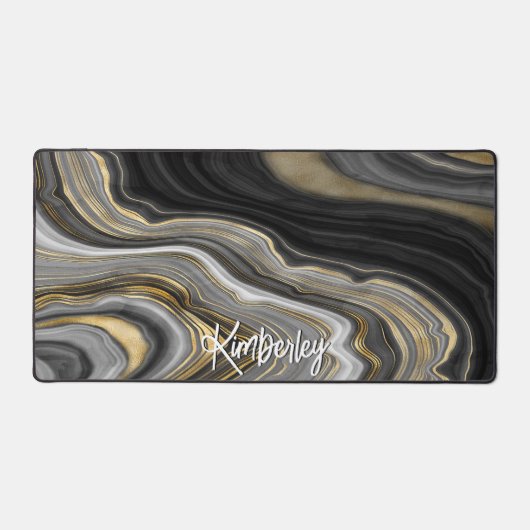 Stylish Black Gold Agate Geode Personalisiert Schreibtischunterlage (Vorderseite)