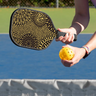 Stylish Black Gold Ethnic Floral Pickleball Paddle