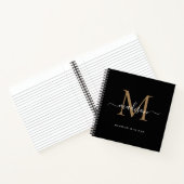Stylish Black Gold Monogram Initial Script Name Notizblock (Innenseite)