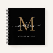 Stylish Black Gold Monogram Initial Script Name Notizblock (Vorderseite)