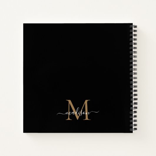 Stylish Black Gold Monogram Initial Script Name Notizblock (Rückseite)