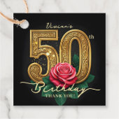Stylish Black Gold Red Rose 50th Birthday Party Geschenkanhänger (Vorderseite)