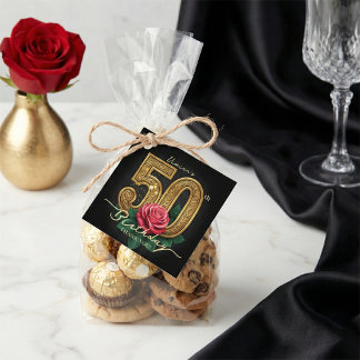 Stylish Black Gold Red Rose 50th Birthday Party Geschenkanhänger