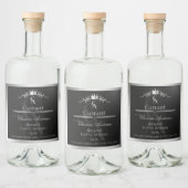 Stylish Black Product Label Silver Frame Monogram Alkoholflaschenetikett (Flaschen)