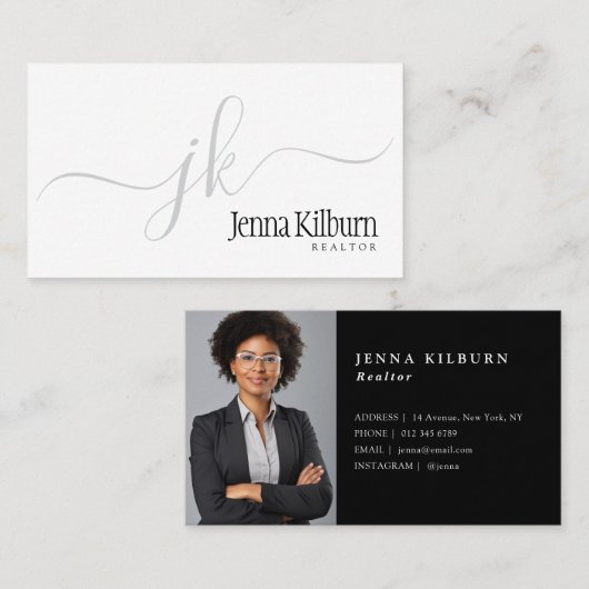 Stylish Black Script Realtor Visitenkarte (Vorne/Hinten)