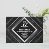 Stylish Black Silver 70. Geburtstagsparty Einladung (Stehend Vorderseite)
