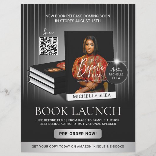Stylish Black & Silver Author Book Launch Release Flyer (Vorne)