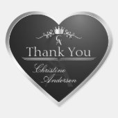Stylish Black Silver Frame and Monogram Thank You Herz-Aufkleber (Vorderseite)