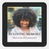 Stylish Black Square Photo Funeral Quadratischer Aufkleber (Vorderseite)
