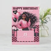 Stylish Black Teen Girl Birthday Gift Card Holder Einladung (Stehend Vorderseite)