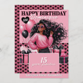 Stylish Black Teen Girl Birthday Gift Card Holder Einladung (Vorne/Hinten)
