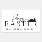 Stylish Black Typography And Bunny Happy Easter Rechteckiger Aufkleber (Vorderseite)