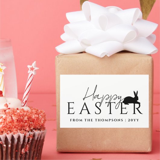 Stylish Black Typography And Bunny Happy Easter Rechteckiger Aufkleber (Party)