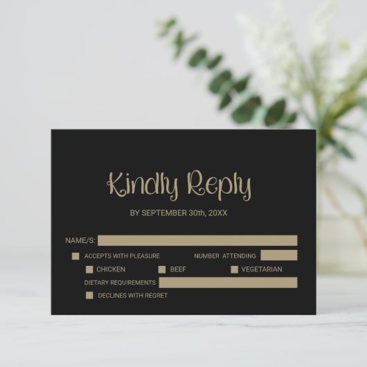 Stylish Black Wedding RSVP (Stehend Vorderseite)