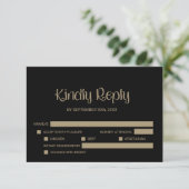 Stylish Black Wedding RSVP Karte (Stehend Vorderseite)