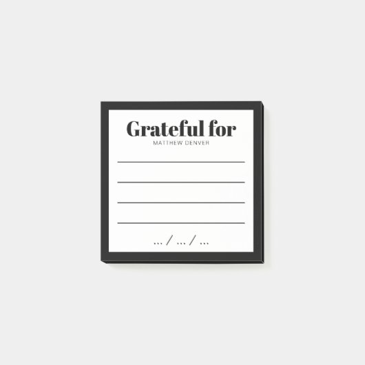 Stylish Black & White Grateful Gratitude Note Post-it Klebezettel (Vorderseite)