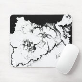 Stylish Black & White Original Stipple Art Floral Mousepad (Mit Mouse)