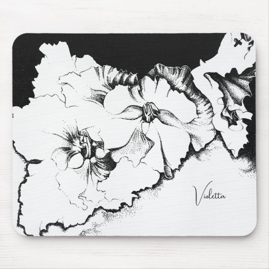 Stylish Black & White Original Stipple Art Floral Mousepad (Vorne)