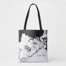 Stylish Black & White Original Stipple Art Floral