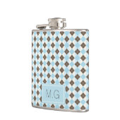 Stylish Blue and Brown Argyle Pattern Monogram Flachmann (Links)