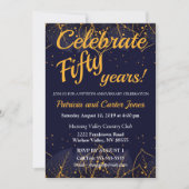 Stylish Blue and Gold 50 Jahre Einladung (Vorderseite)