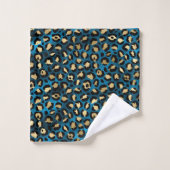 Stylish Blue and Gold Foil Leopard Spots Badhandtuch Set (Waschlappen)