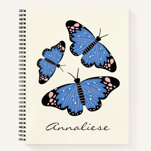 Stylish Blue Butterfly Illustration Individuelle N Notizblock (Vorderseite)