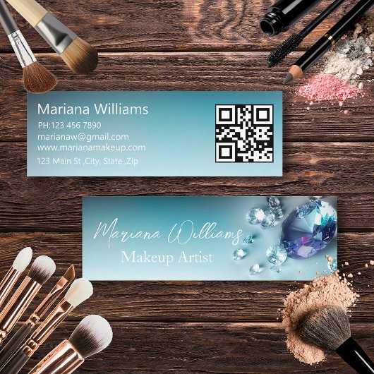 stylish blue diamonds makeup artist qr code mini visitenkarte