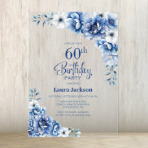 Stylish Blue Floral 60. Geburtstagsparty