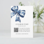 Stylish Blue Floral Bow QR Code Uni Fund Begleitkarte (Stehend Vorderseite)