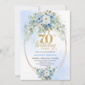 Stylish Blue Floral Eucalyptus 70th Birthday Invit Einladung (Vorderseite)
