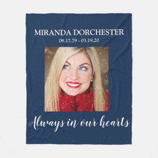 Stylish Blue Foto Memorial Tribute Fleecedecke (Vorderseite)