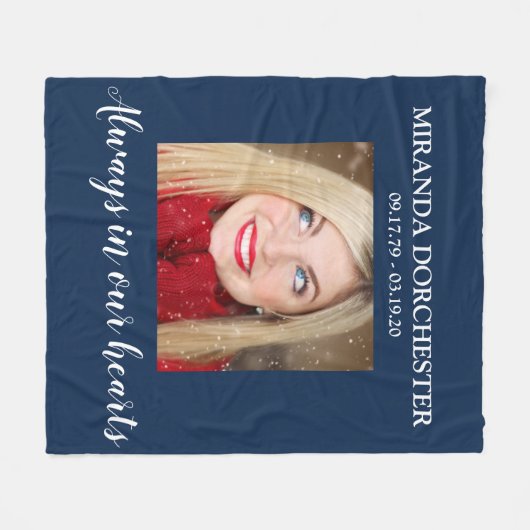 Stylish Blue Foto Memorial Tribute Fleecedecke (Vorderseite (Horizontal))